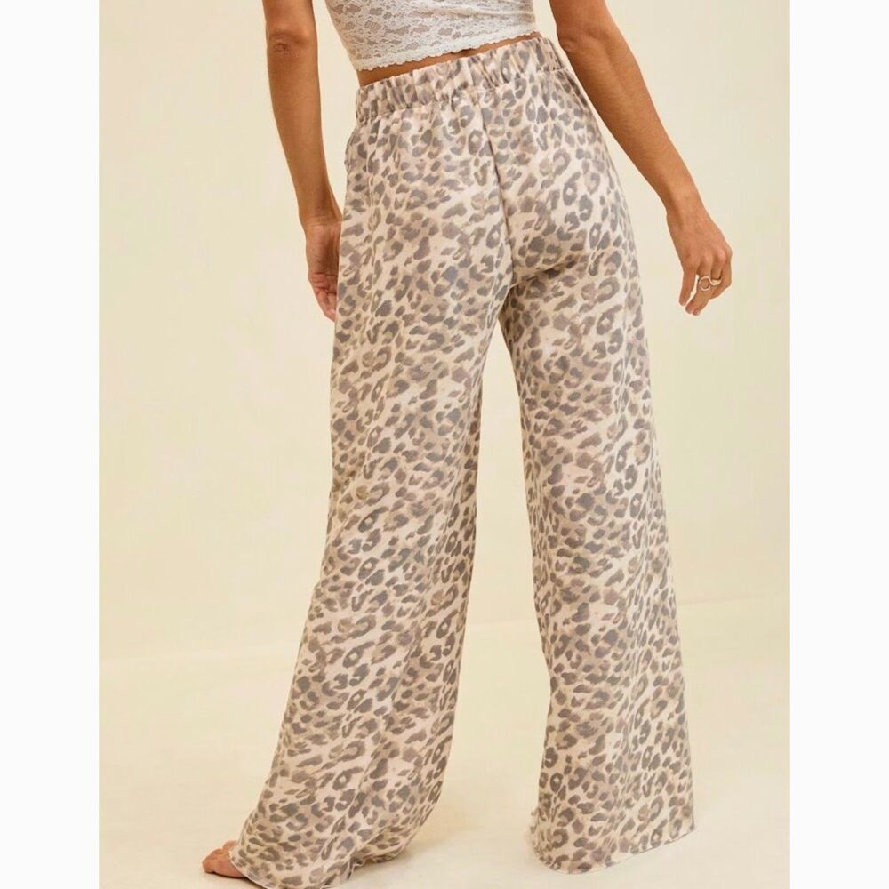 NEW Aerie Women's Street Trousers XS S M L Wide Leg knit pants leopard tan taupe - Picture 8 of 8